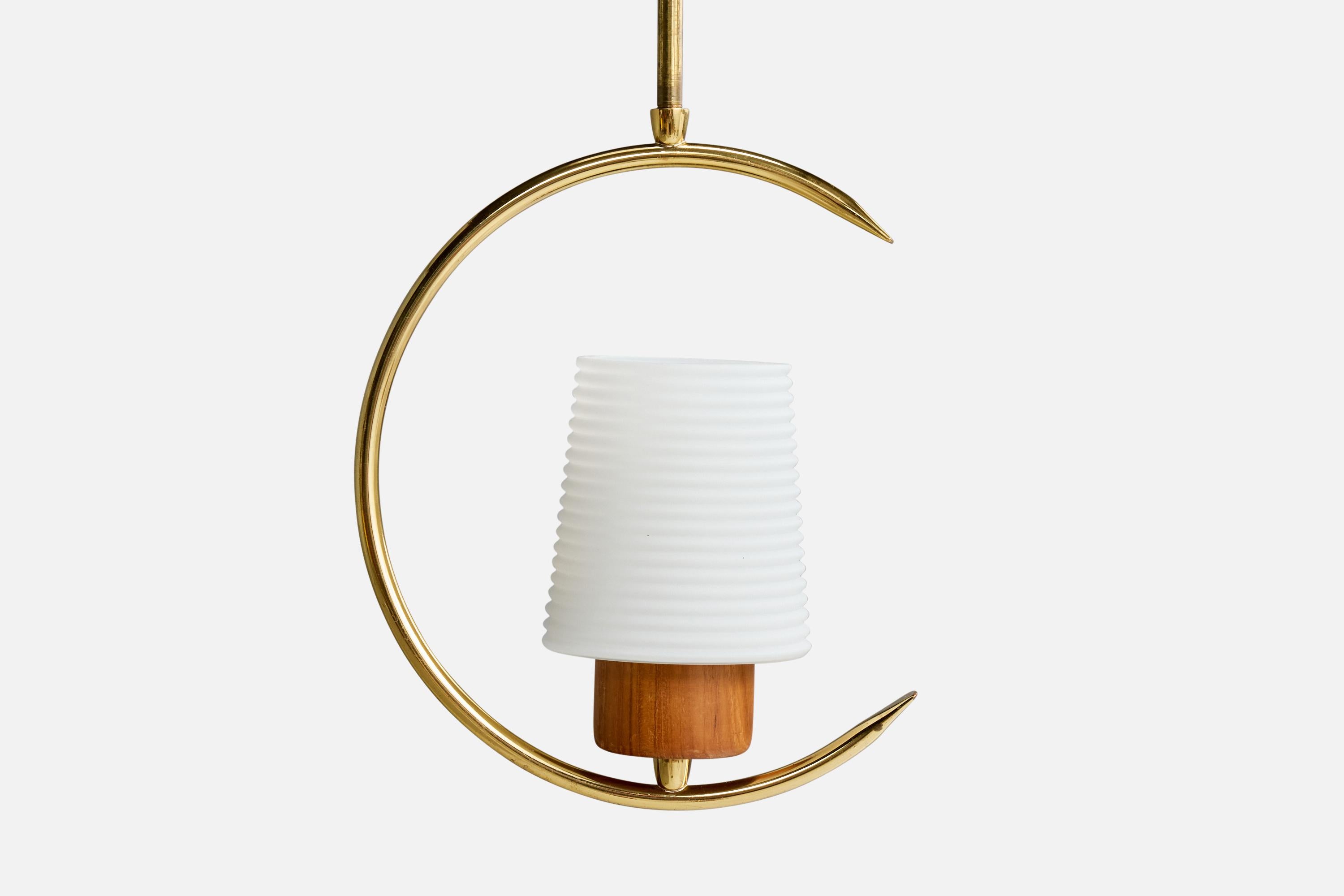 Design/One, lampes de suspension, laiton, teck, verre, Suède, années 1950 en vente 2