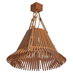 Swedish Designer, Pendant, Oak, Copper, Sweden, 1970s