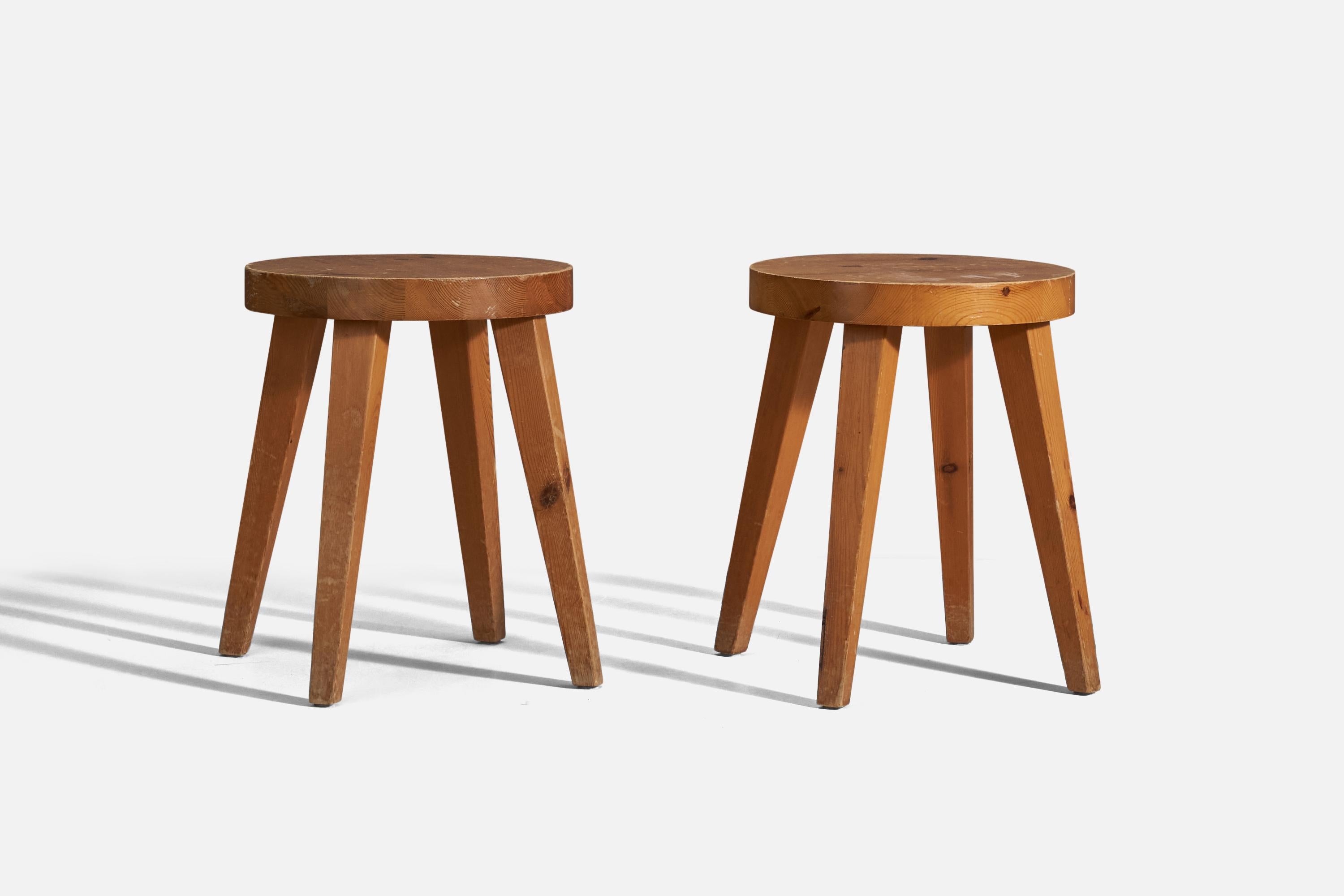 A pair of pine stools designed and produced in Sweden, 1950s.