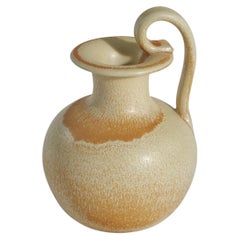 Swedish Designer, Pitcher, Beige/Yellow Stoneware, Sweden, 1940s