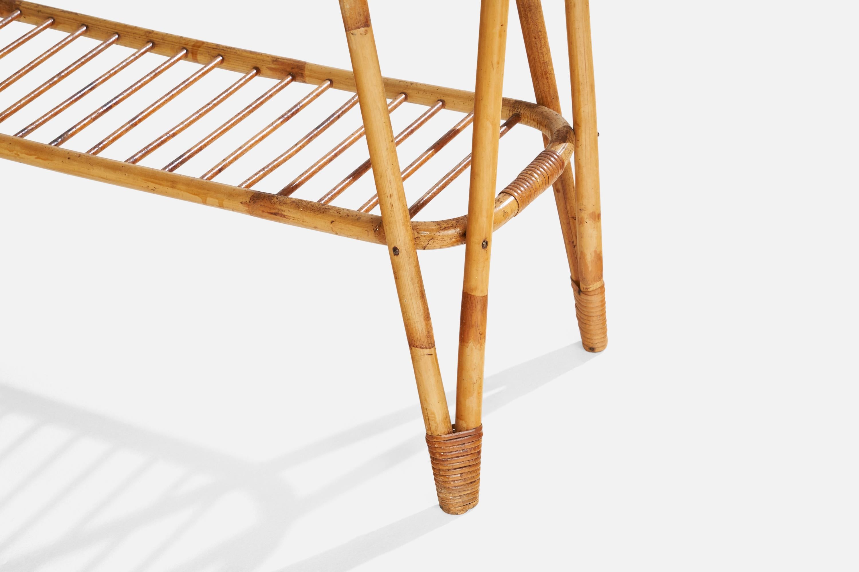 Schwedischer Designer, Pflanzenständer, Bambus, Rattan, Glas, Schweden, 1950er Jahre im Angebot 2