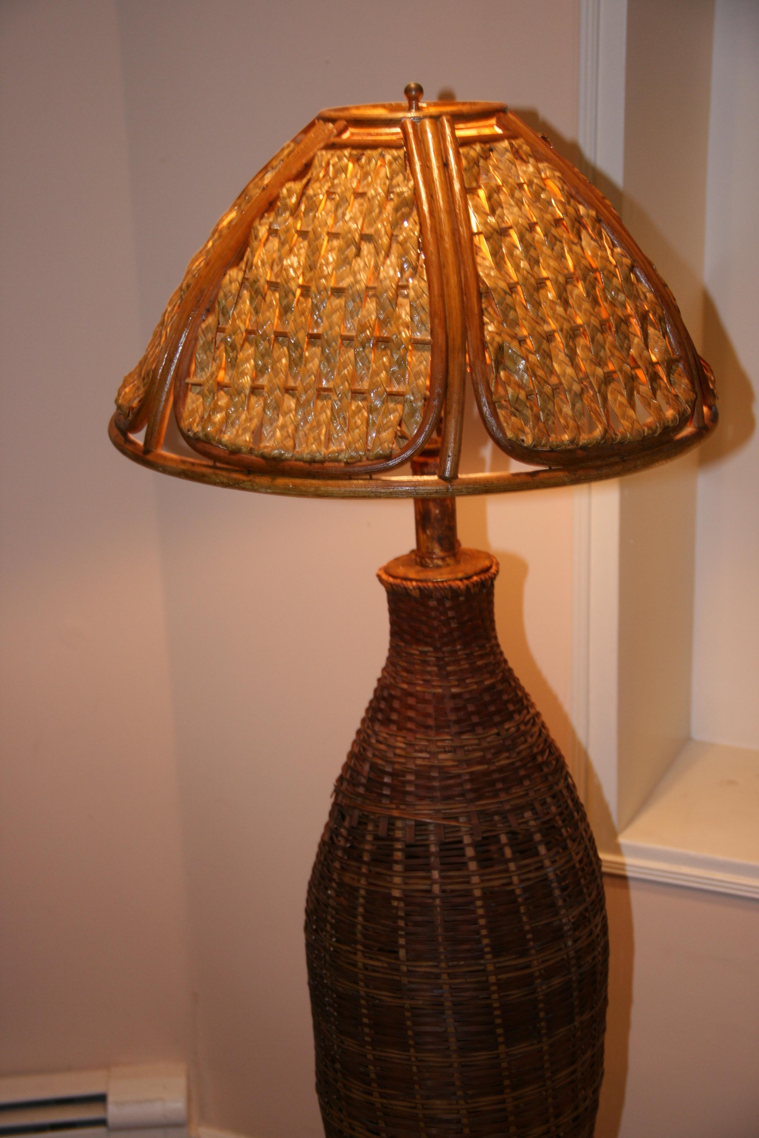 Hand-Crafted Swedish Designer Rare Wicker , Metal Floor lamp For Sale