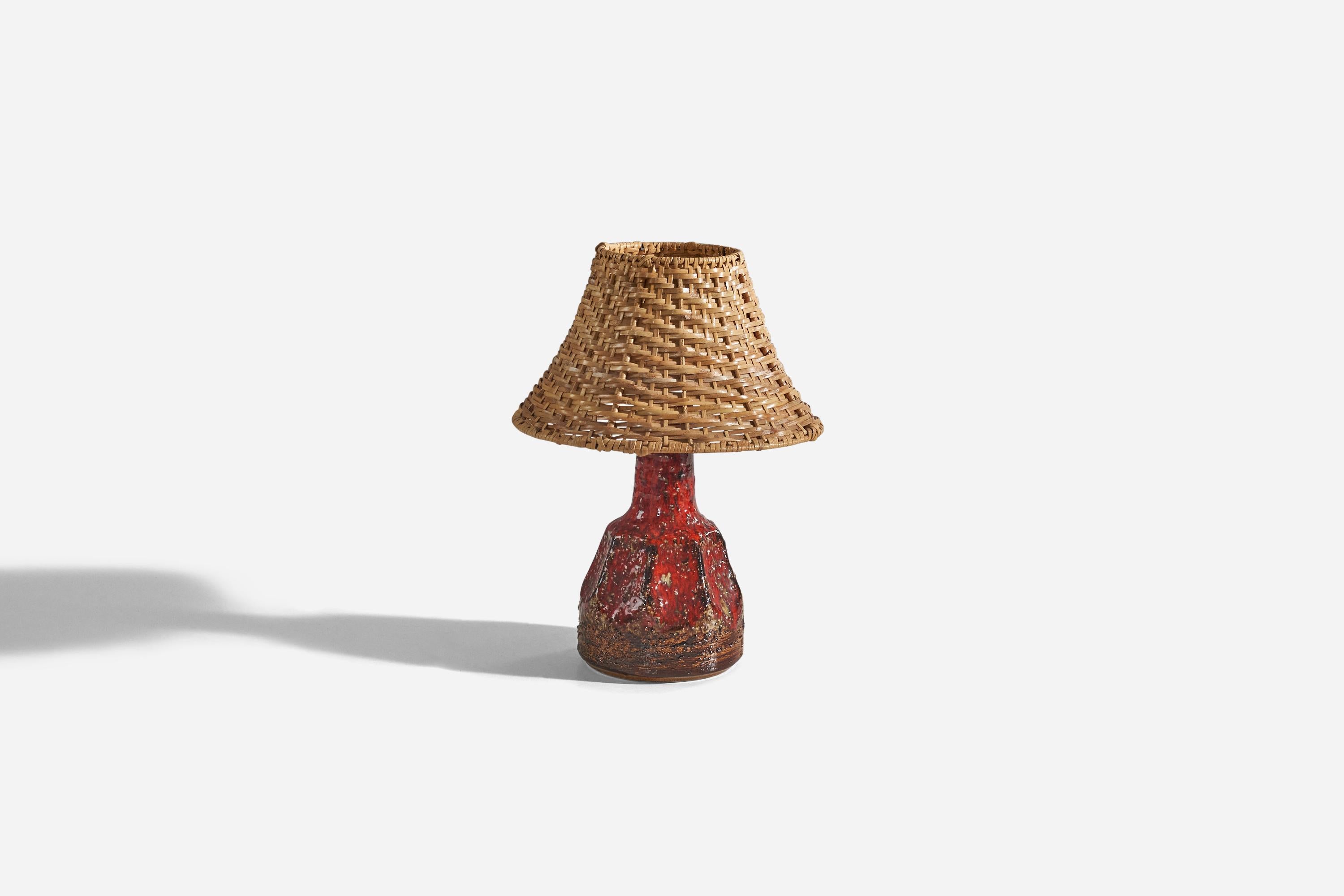 Mid-20th Century Swedish Designer, Red Table Lamp, Stoneware, Sweden, C. 1960s For Sale