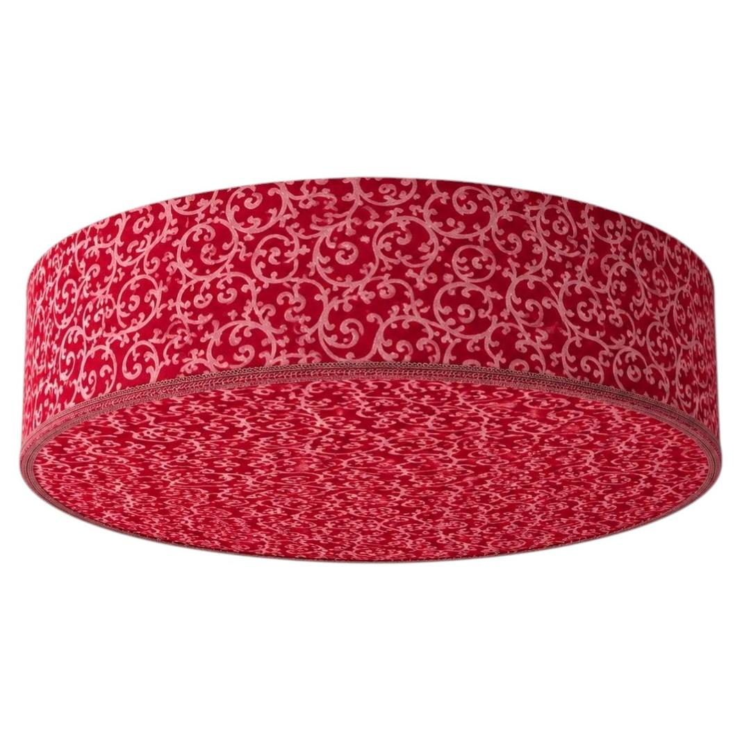 1950s Swedish Flush Mount Ceiling Lamp in Red Velvet with Pink Accents
