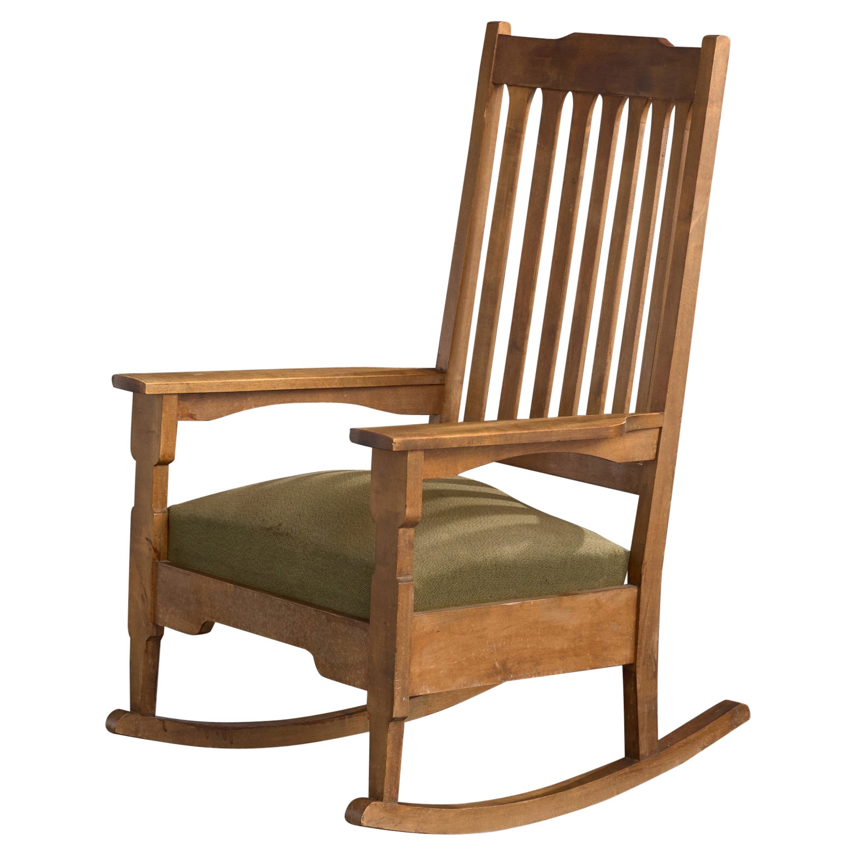 Swedish Designer, Rocking Chair, Birch, Fabric, Sweden, 1910s For Sale