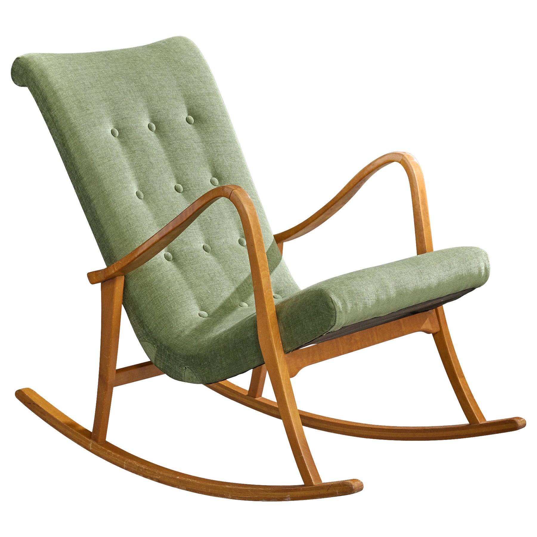 Swedish Designer, Rocking Chair, Birch, Fabric, Sweden, 1940s