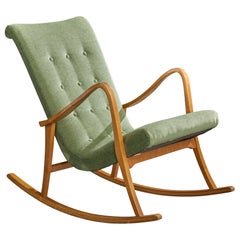 Diseñador sueco, mecedora, abedul, tela, Suecia, años 40