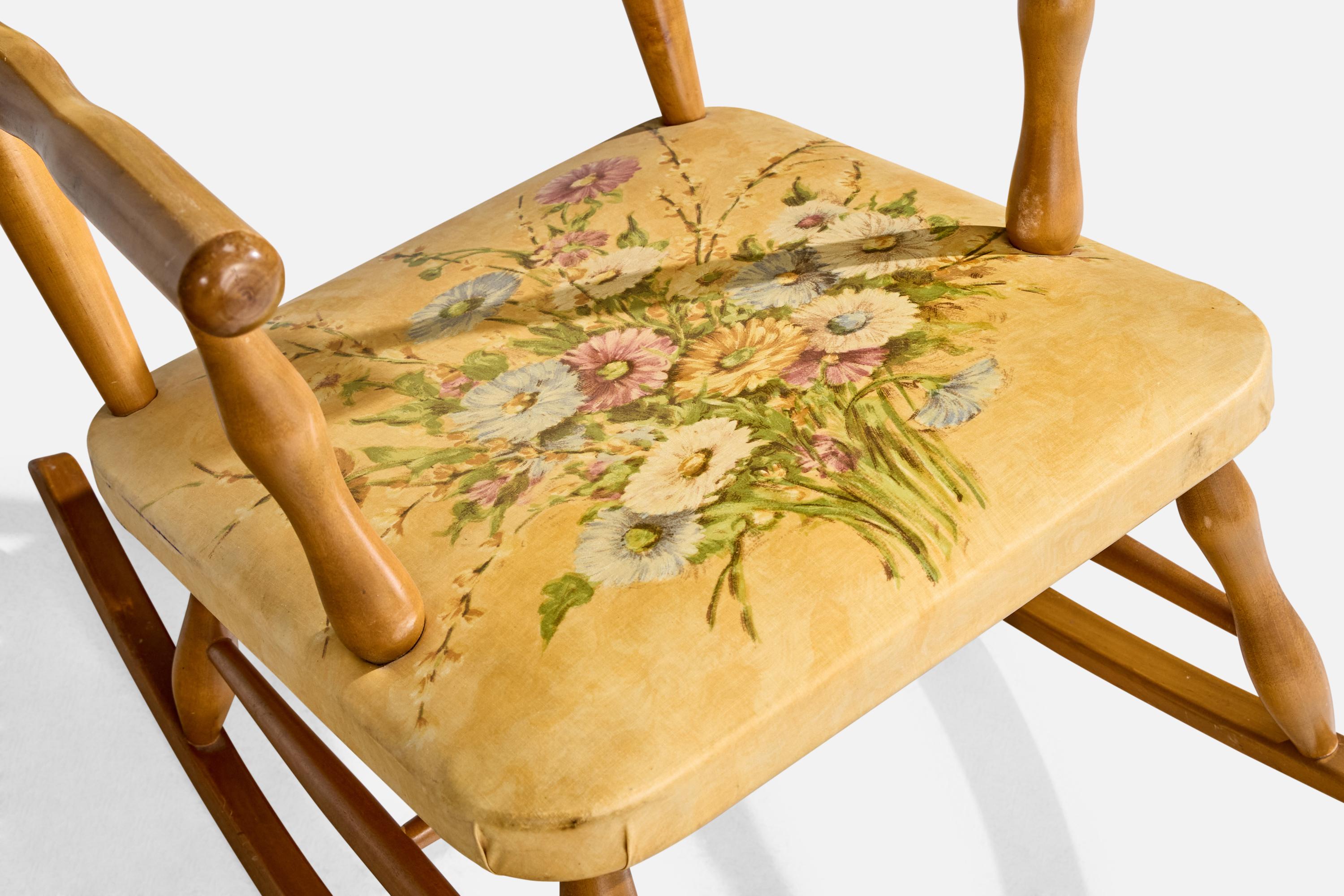 Designer svedese, sedia a dondolo, betulla, similpelle, Svezia, anni '40 in vendita 4