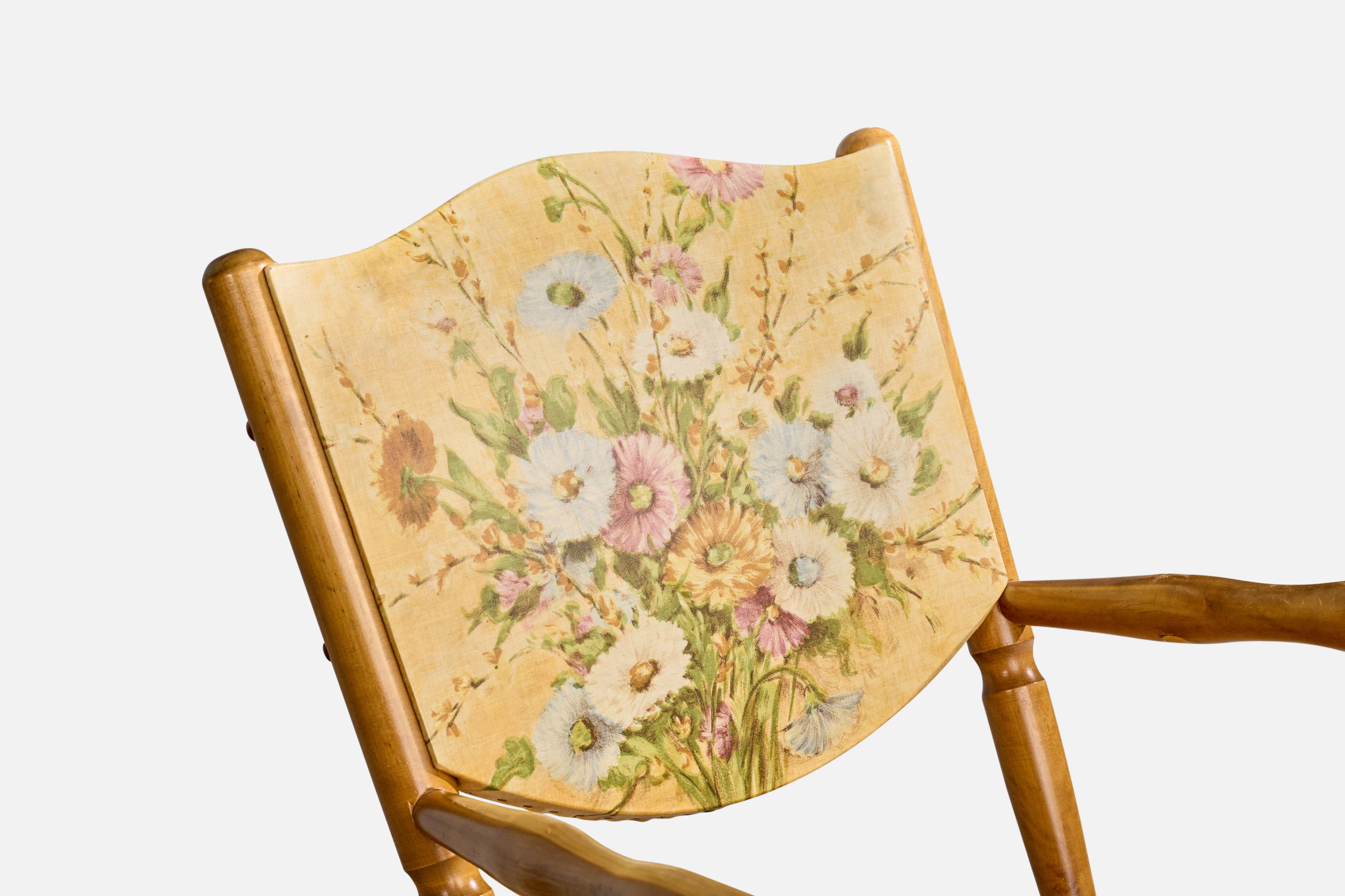 Designer svedese, sedia a dondolo, betulla, similpelle, Svezia, anni '40 in vendita 1