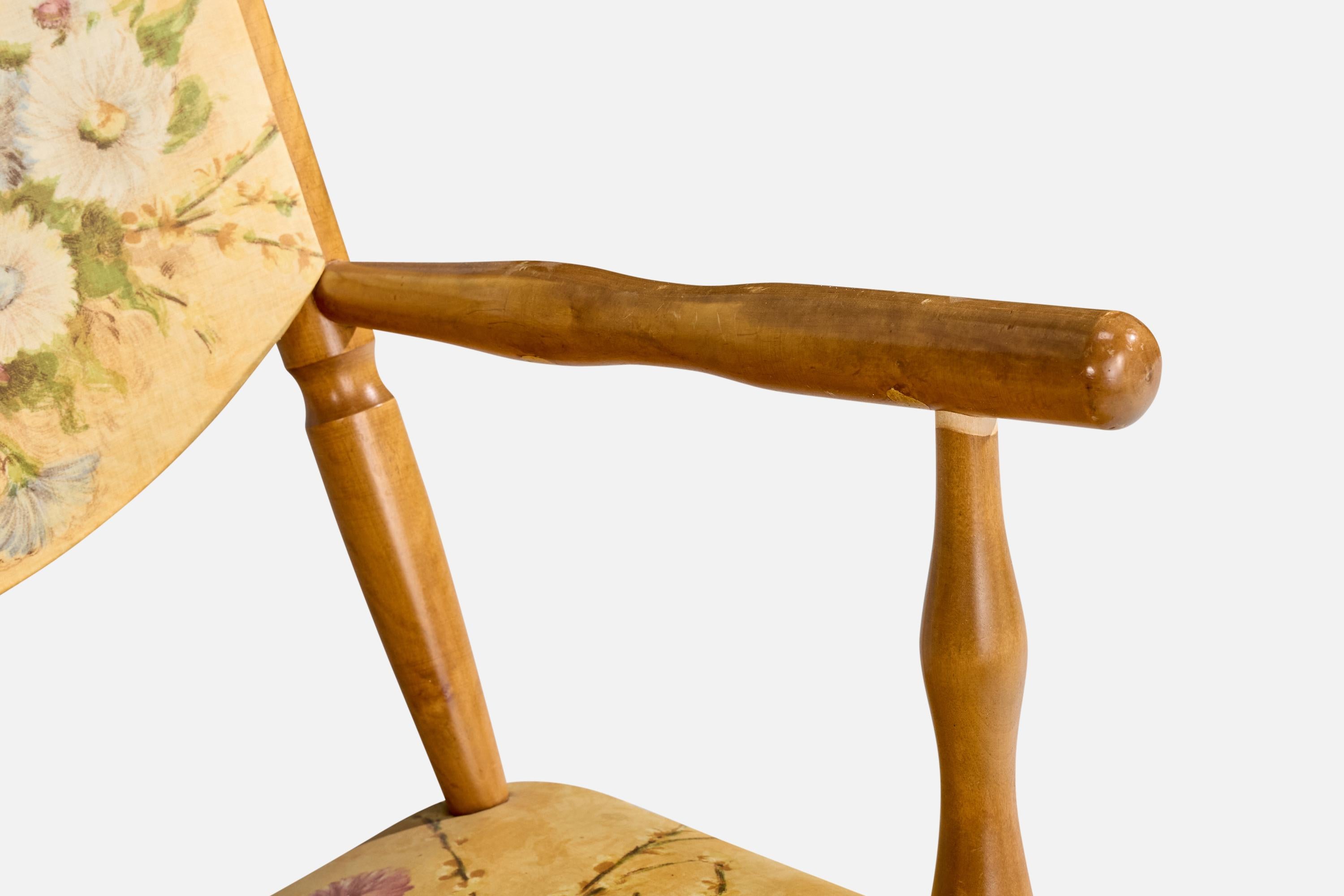 Designer svedese, sedia a dondolo, betulla, similpelle, Svezia, anni '40 in vendita 2