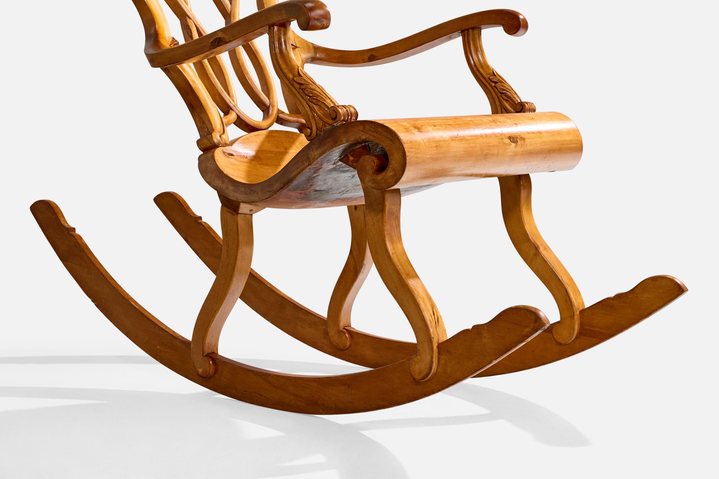 Designer suédois, chaise à bascule, bouleau, Suède, 1900 en vente 4