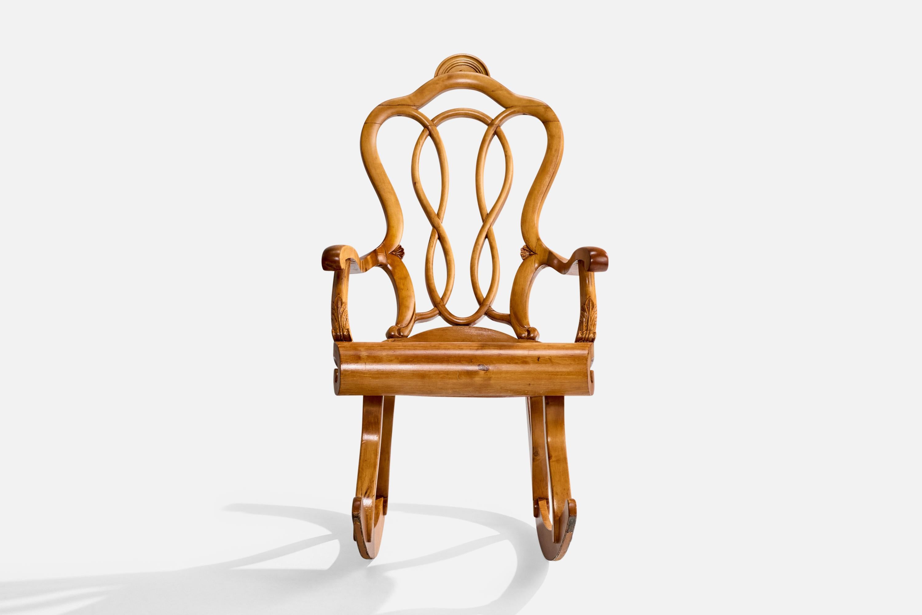 Suédois Designer suédois, chaise à bascule, bouleau, Suède, 1900 en vente