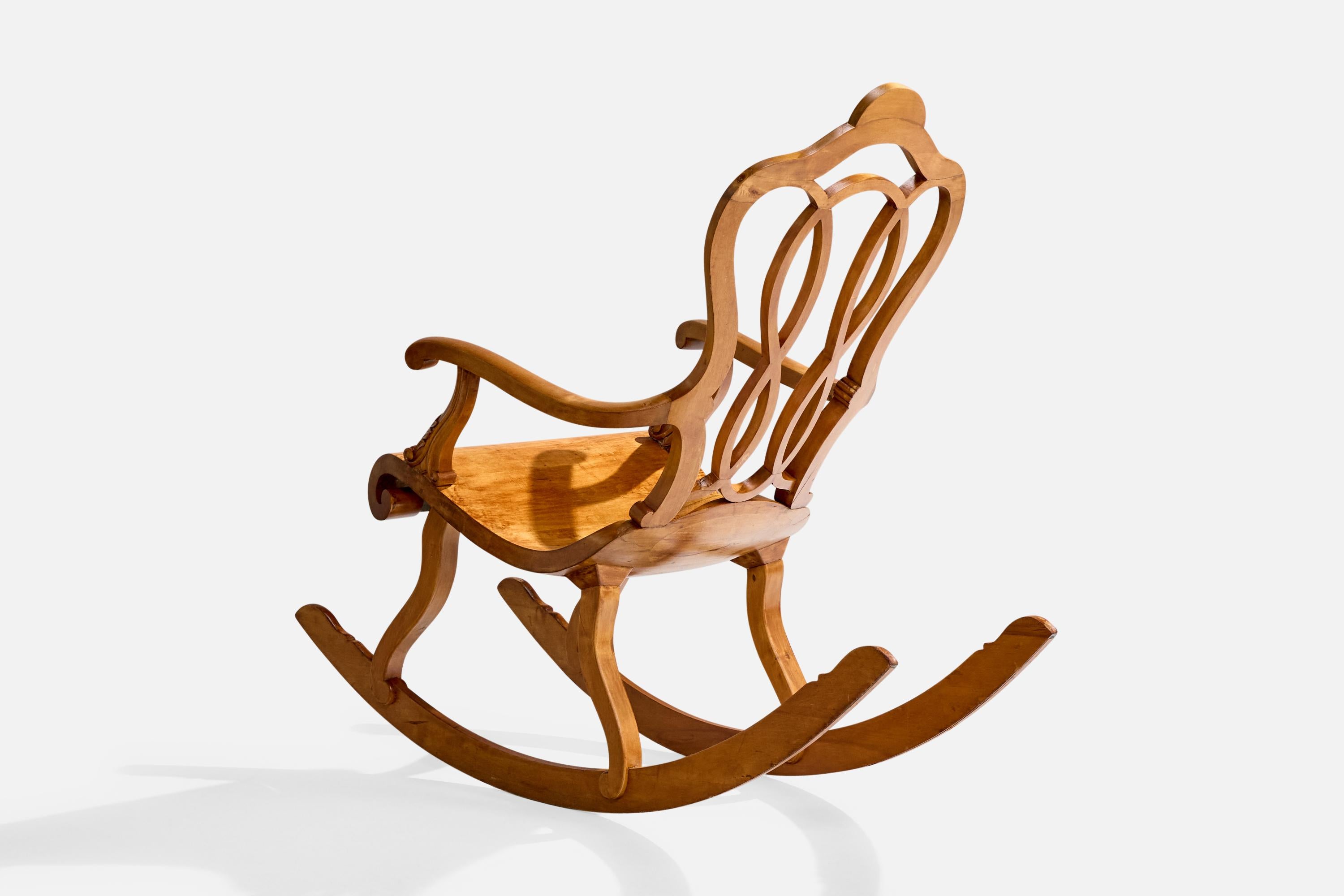 Début du 20ème siècle Designer suédois, chaise à bascule, bouleau, Suède, 1900 en vente