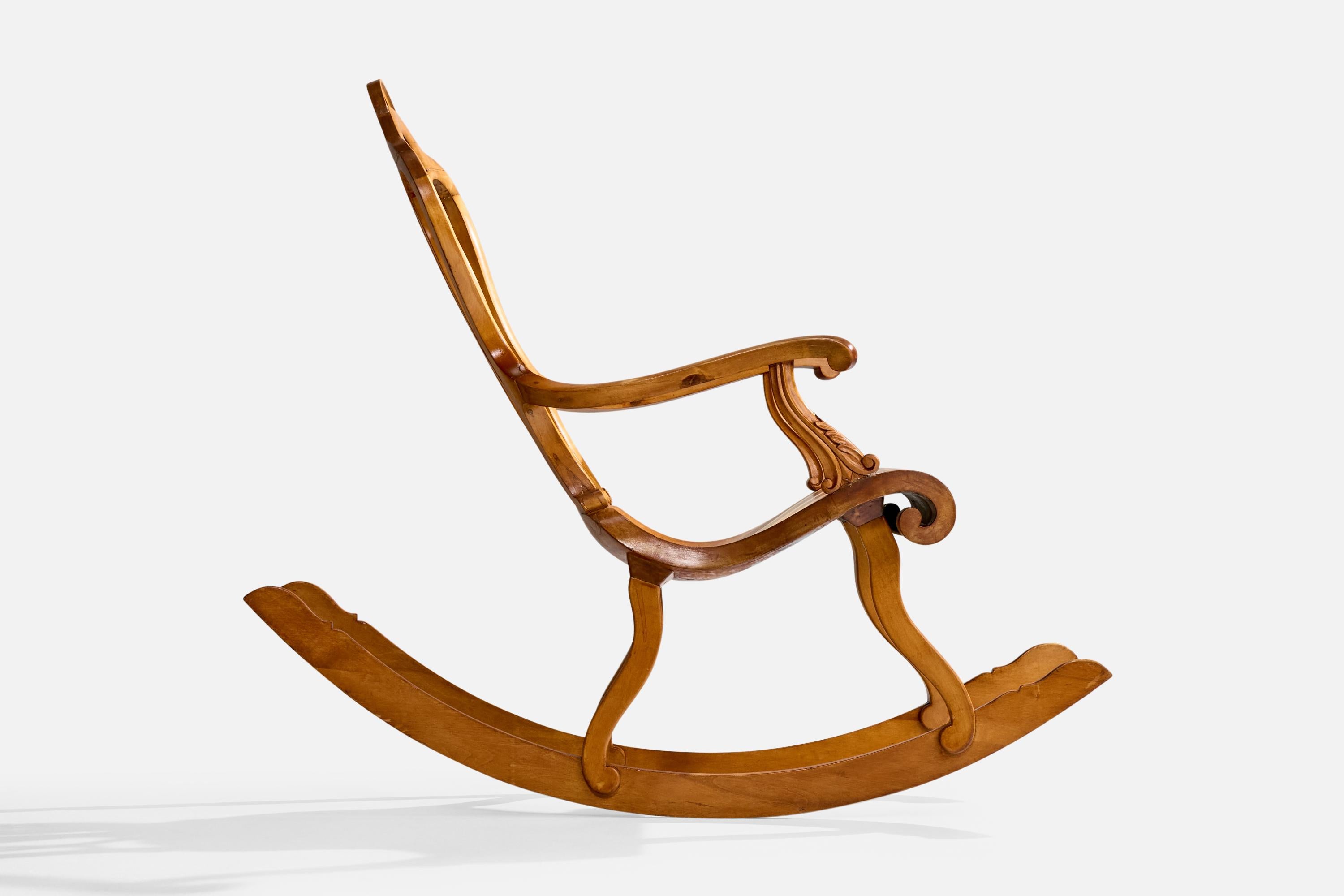 Bouleau Designer suédois, chaise à bascule, bouleau, Suède, 1900 en vente