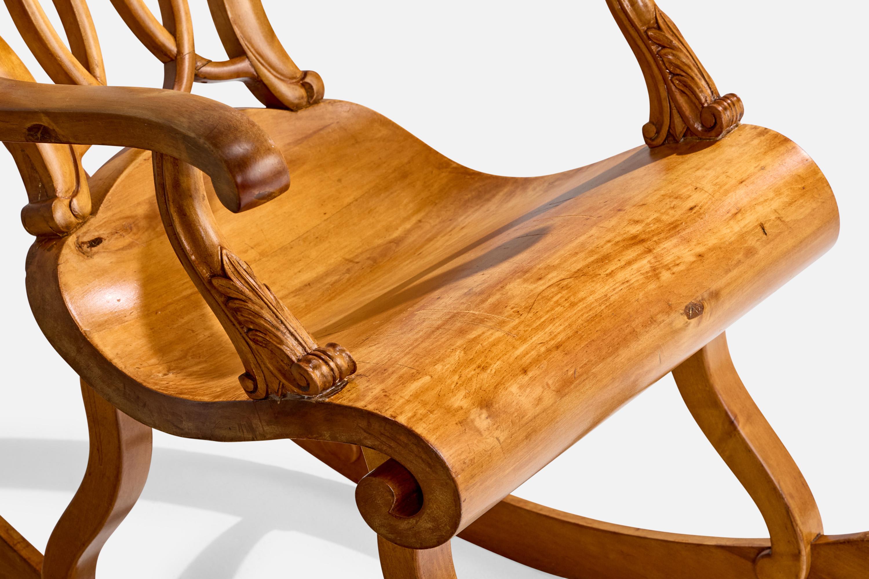 Designer suédois, chaise à bascule, bouleau, Suède, 1900 en vente 3