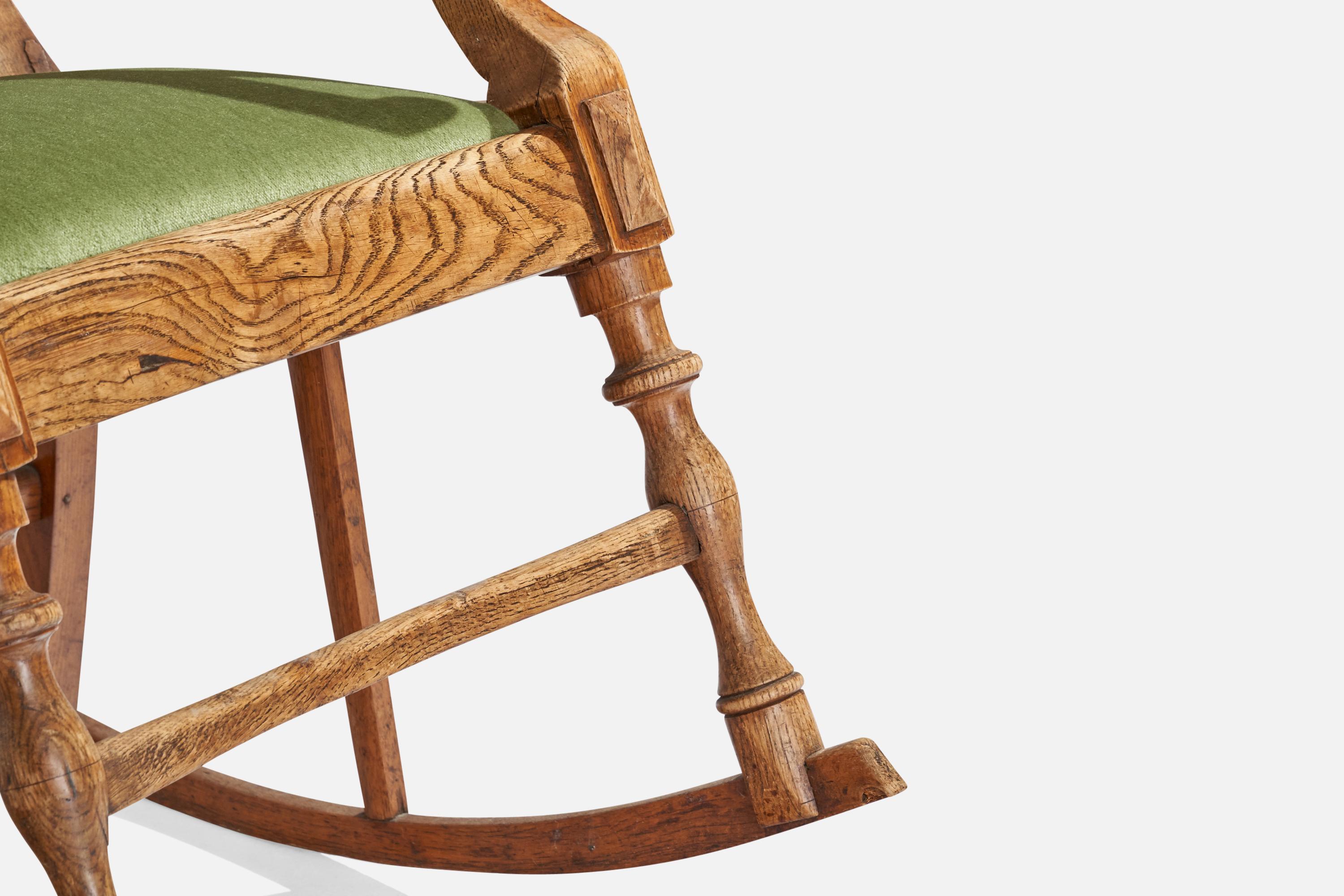 Swedish Designer, Rocking Chair, Oak, Mohair, Sweden, 1910s For Sale 1