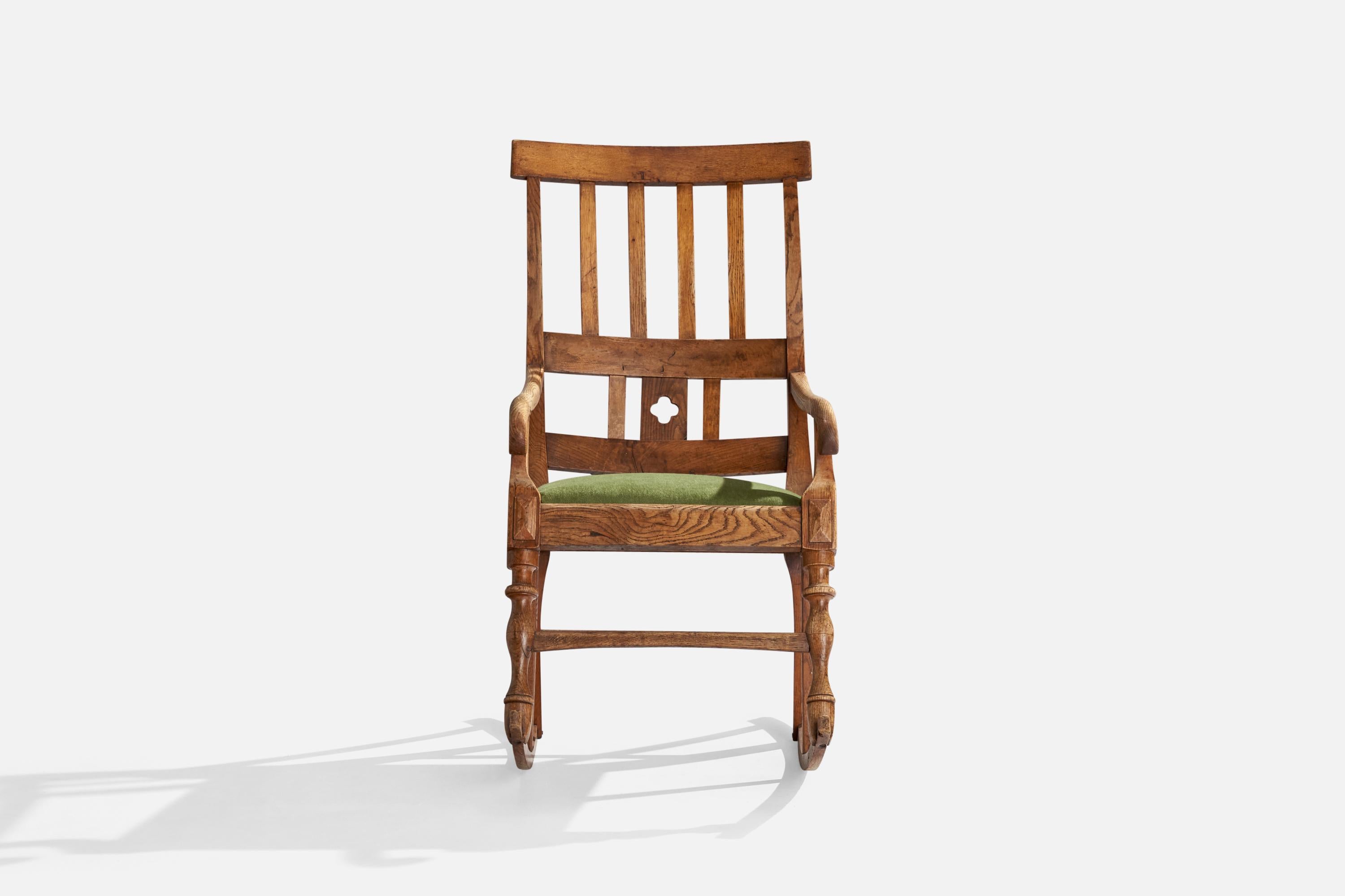 Swedish Designer, Rocking Chair, Oak, Mohair, Sweden, 1910s For Sale 2