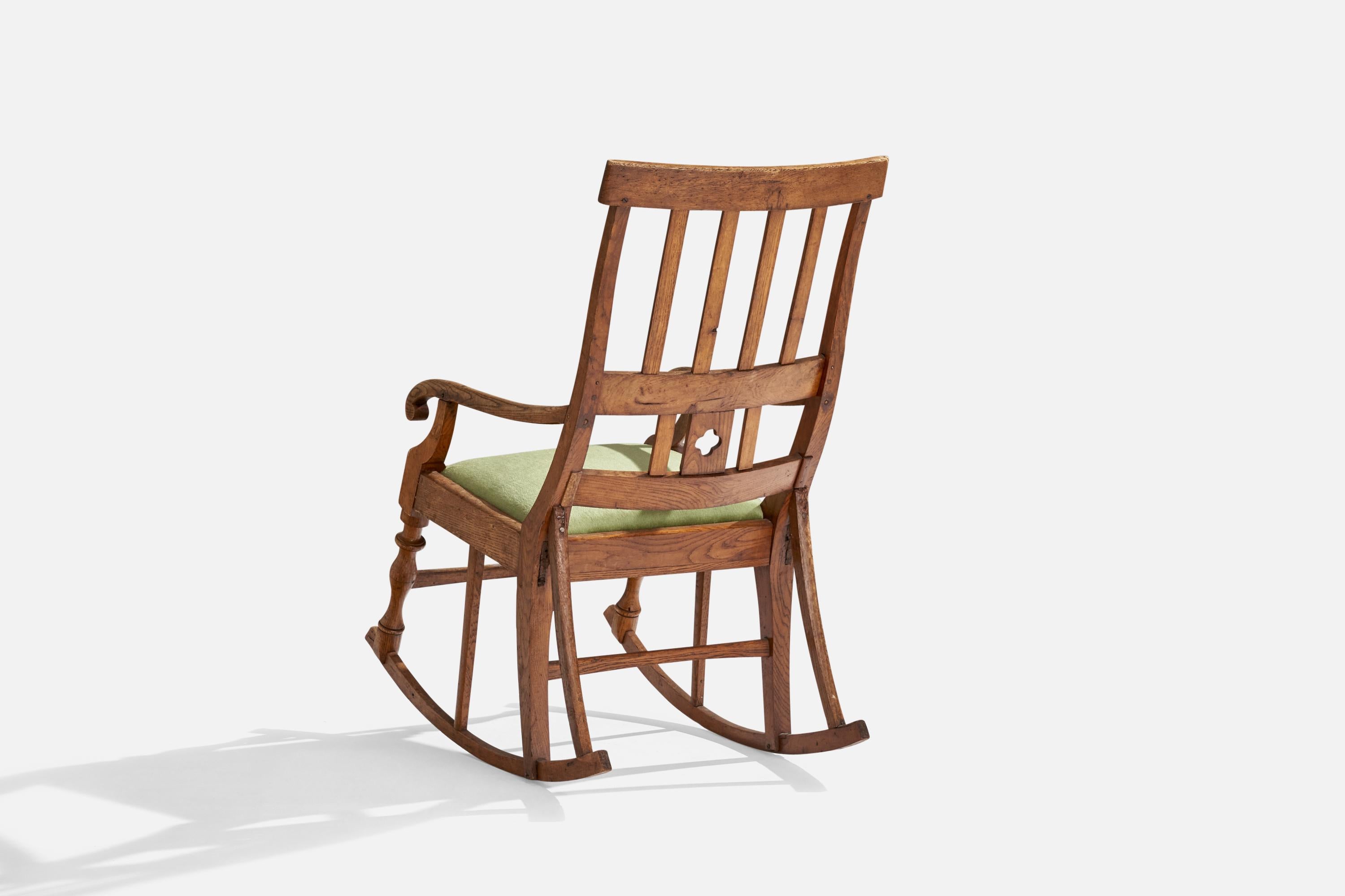Swedish Designer, Rocking Chair, Oak, Mohair, Sweden, 1910s For Sale 3