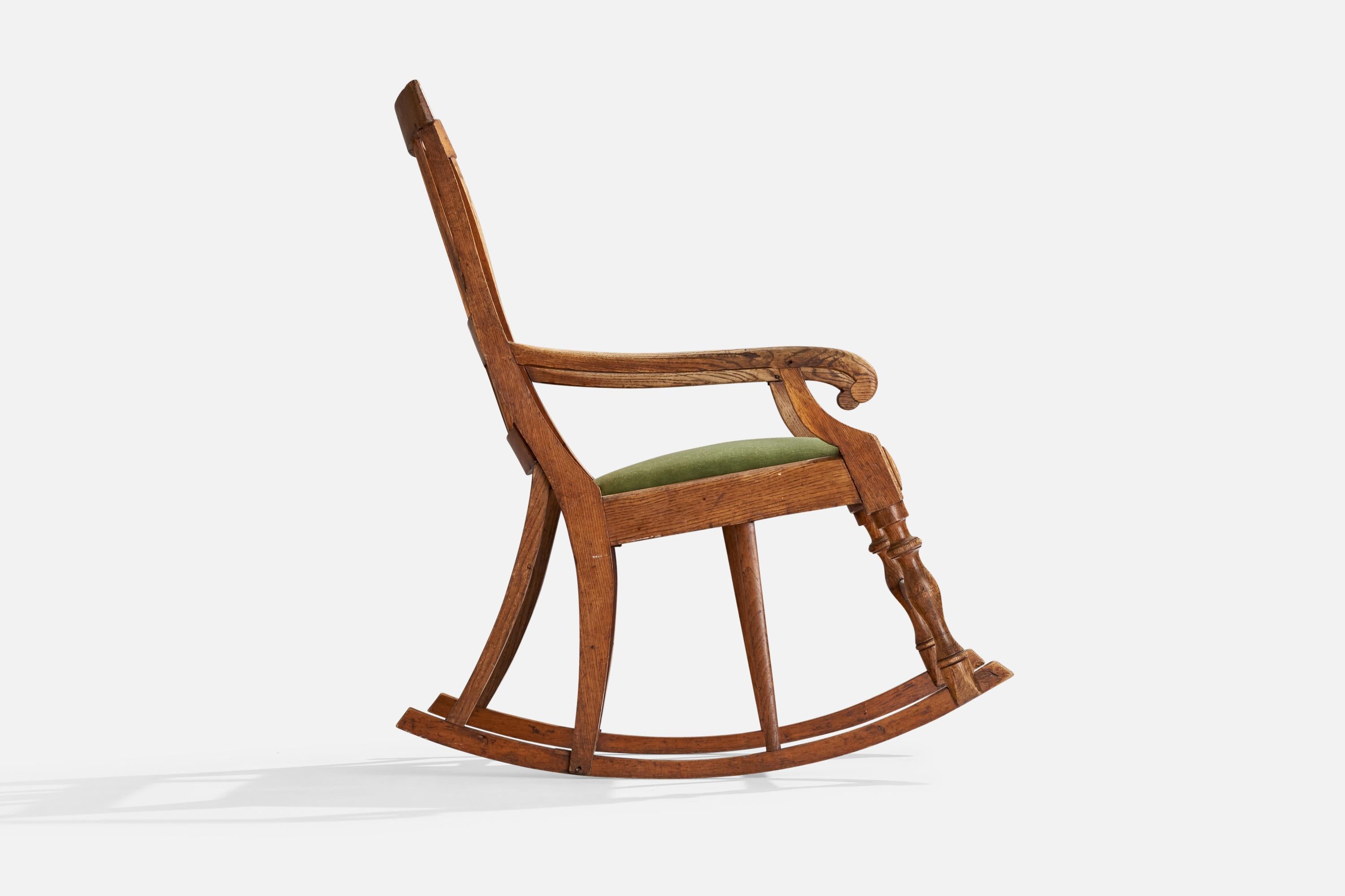 Swedish Designer, Rocking Chair, Oak, Mohair, Sweden, 1910s For Sale 4