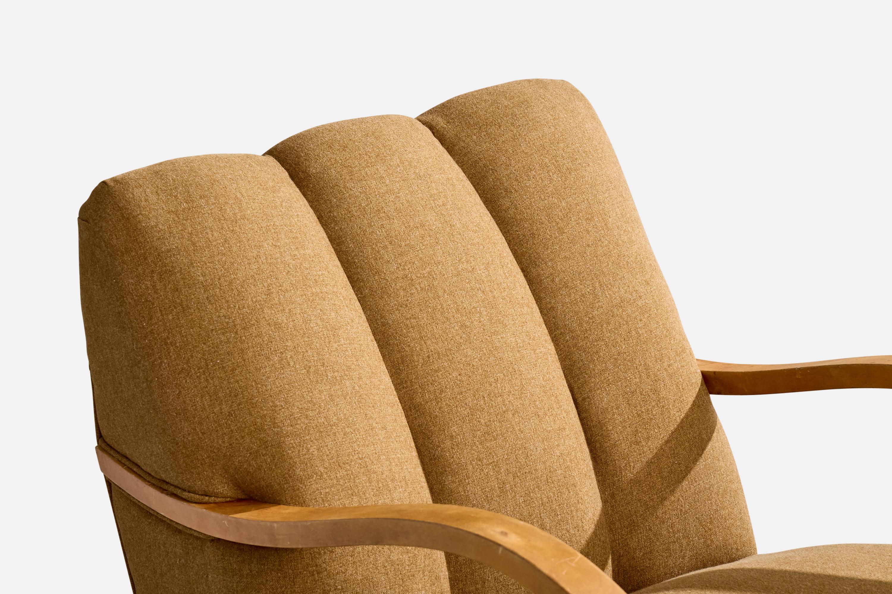Schwedischer Designer, Schaukelstuhl, Holz, Stoff, Schweden, 1940er Jahre im Angebot 6