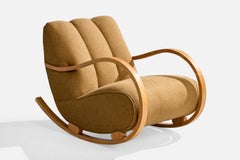 Schwedischer Designer, Schaukelstuhl, Holz, Stoff, Schweden, 1940er Jahre