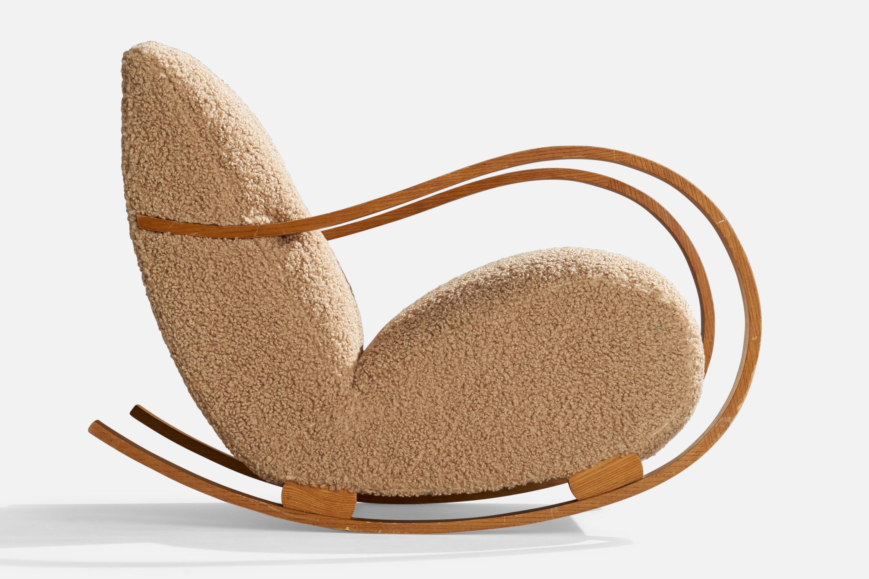 Mid-20th Century Swedish Designer, Rocking Chair, Wood, Fabric, Sweden, 1940s For Sale
