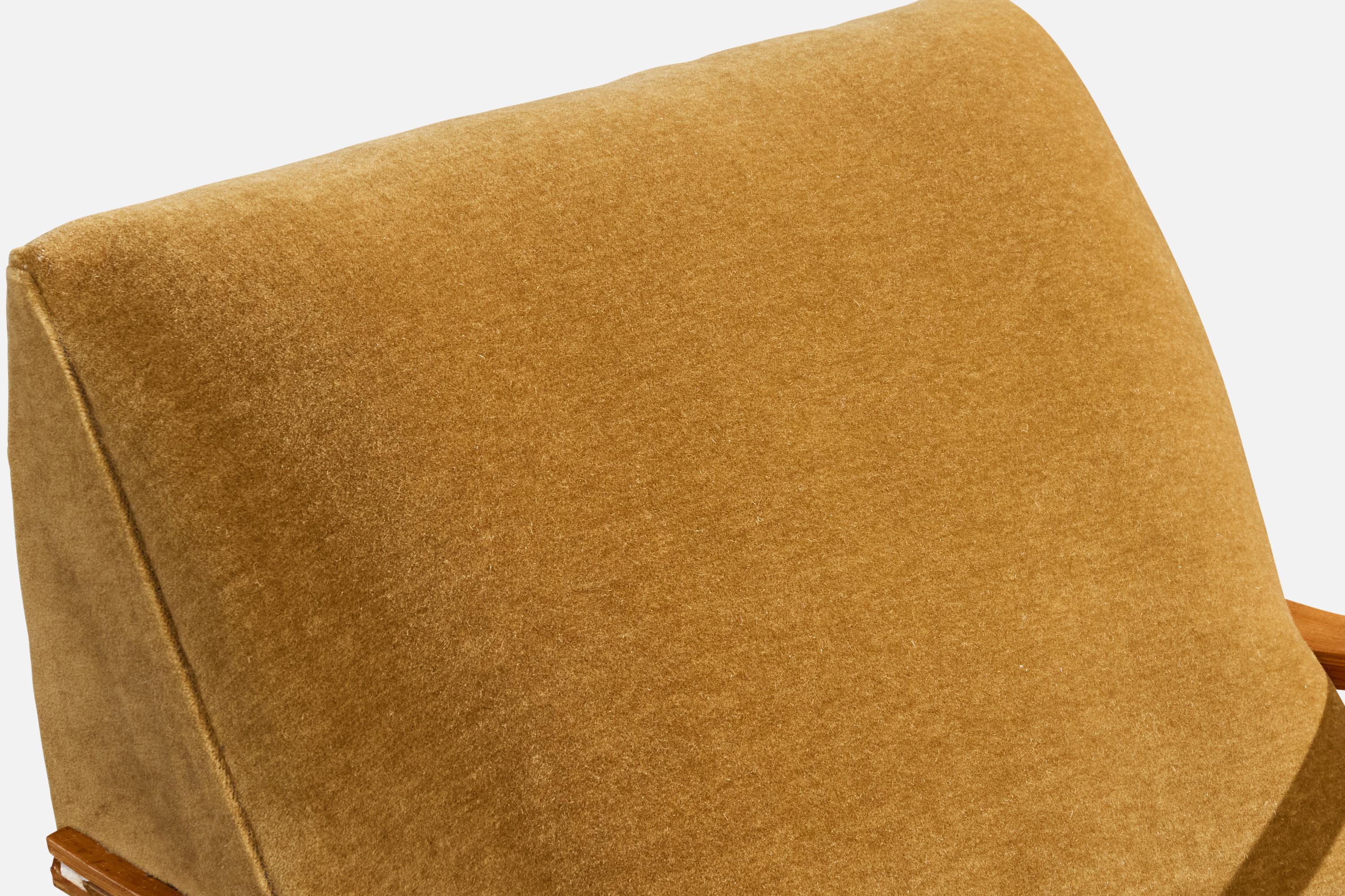 Diseñador sueco, mecedora, madera, terciopelo, Suecia, años 40 Terciopelo en venta