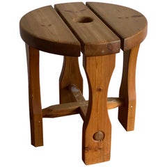 Swedish Designer, Rustic Minimalist Stool, Solid Pine, Sweden, 1950s