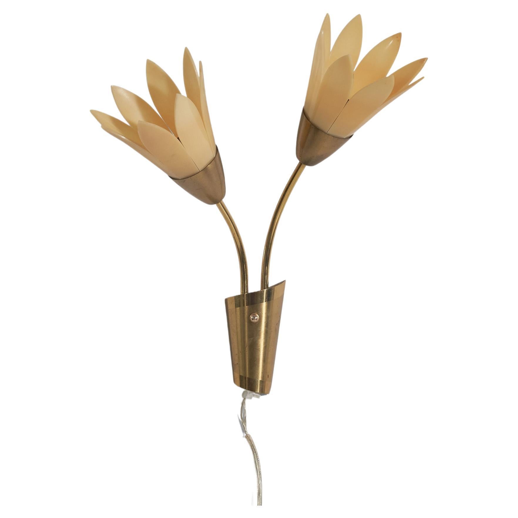 Swedish Designer, Sconce, Brass, Acrylic, Sweden, c. 1950s For Sale