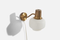 Swedish Designer, Sconce, Brass, Glass, Sweden, c. 1940s