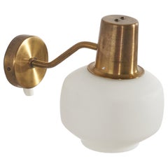 Swedish Designer, Sconce, Brass, Glass, Sweden, c. 1940s