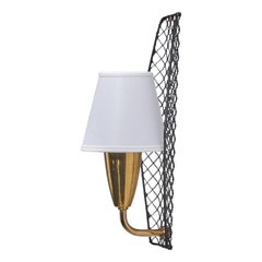 Schwedischer Designer, Wandleuchter, Messing, Metall, Stoff, Schweden, 1950er Jahre