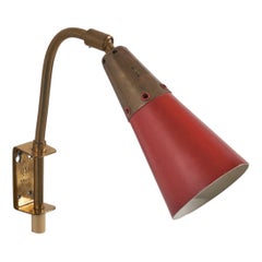 Swedish Designer, Sconce, Brass, Red Lacquered Metal, Sweden, c. 1940s