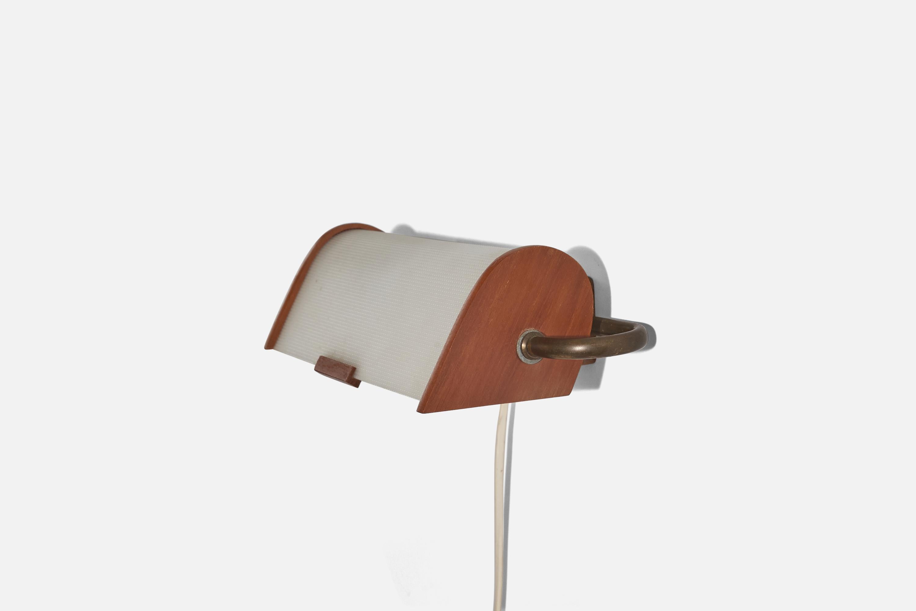 Mid-20th Century Swedish Designer, Sconce, Brass, Teak, Acrylic, Sweden, C. 1950s For Sale