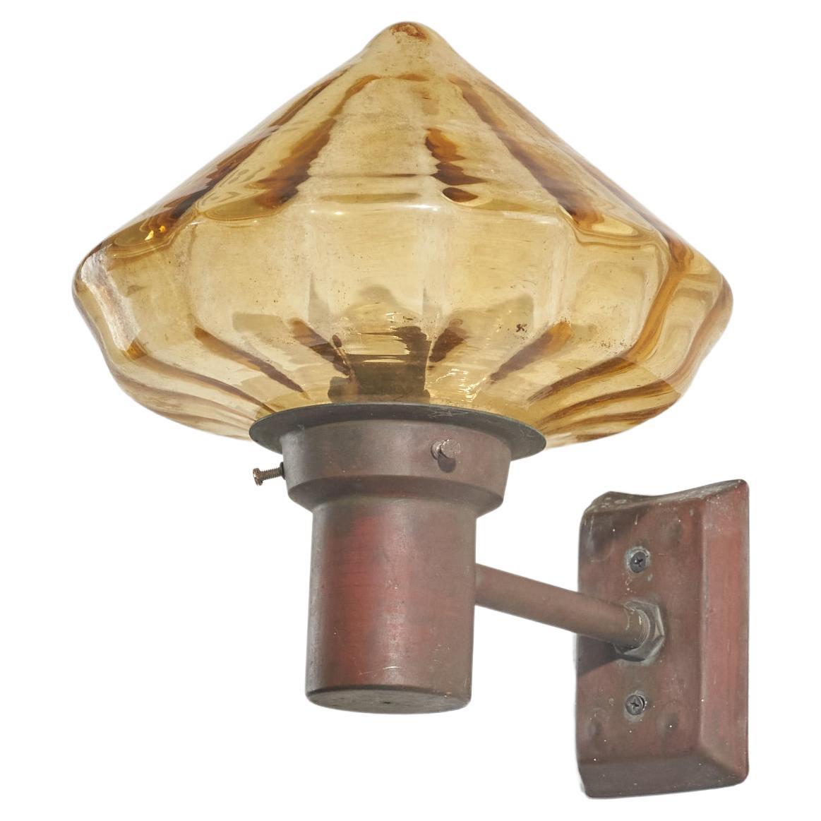 Swedish Designer, Sconce, Copper, Glass, Sweden, c. 1940s