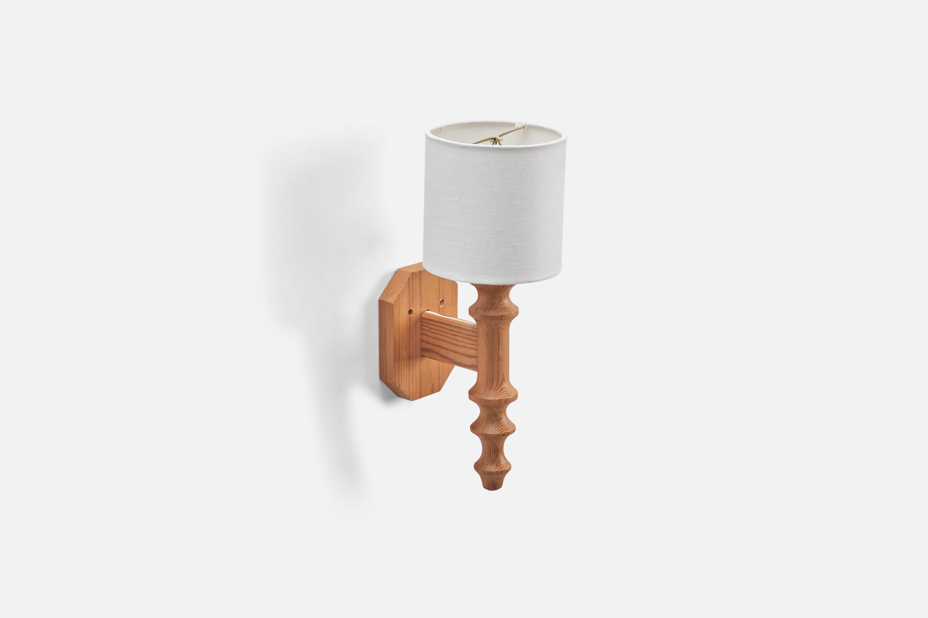 Post-Modern Swedish Designer, Sconce, Pine, Fabric, Sweden, c. 1970s For Sale