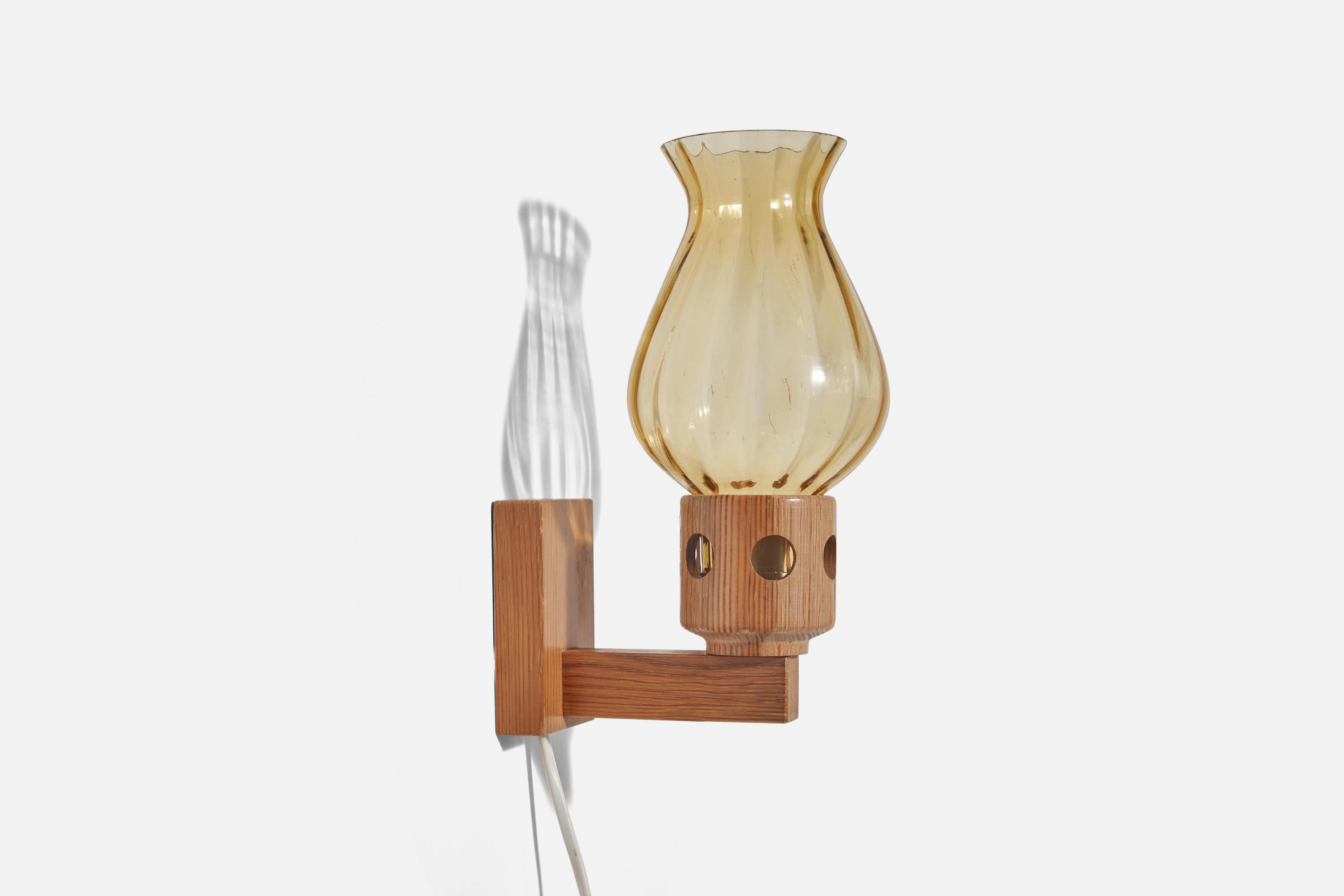 Late 20th Century Swedish Designer, Sconce, Pine, Glass, Sweden, 1970s For Sale