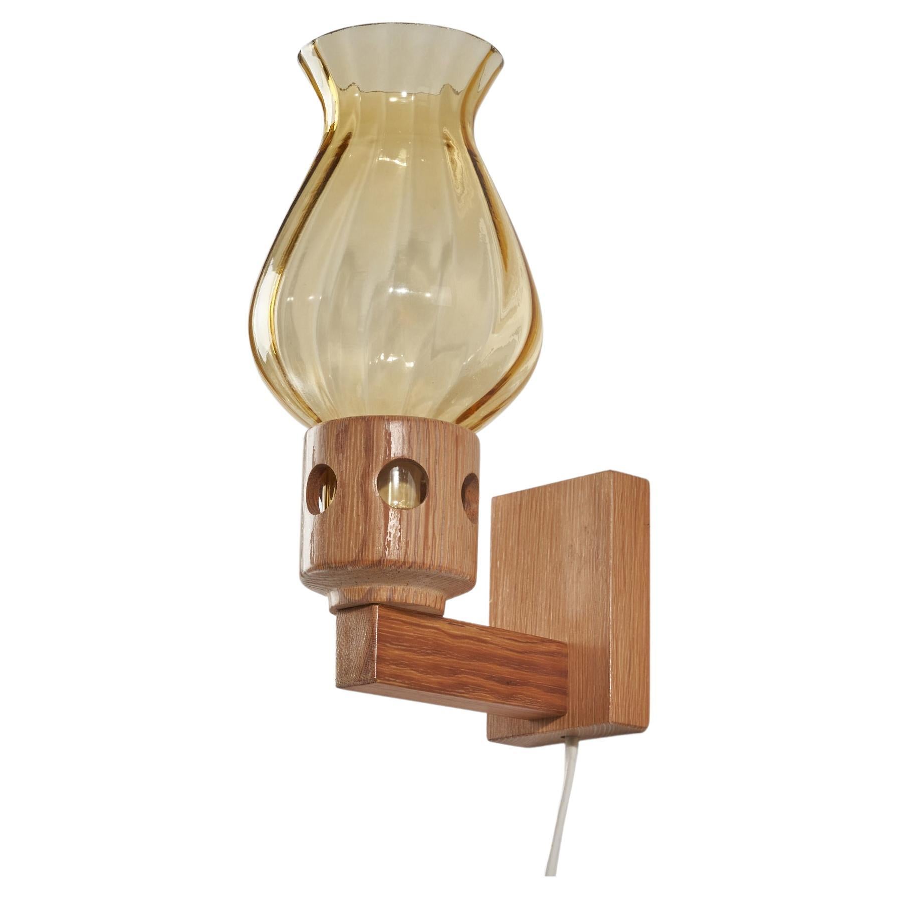 Swedish Designer, Sconce, Pine, Glass, Sweden, 1970s For Sale