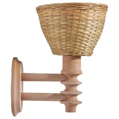 Swedish Designer, Sconce, Pine, Rattan, Sweden, 1960s