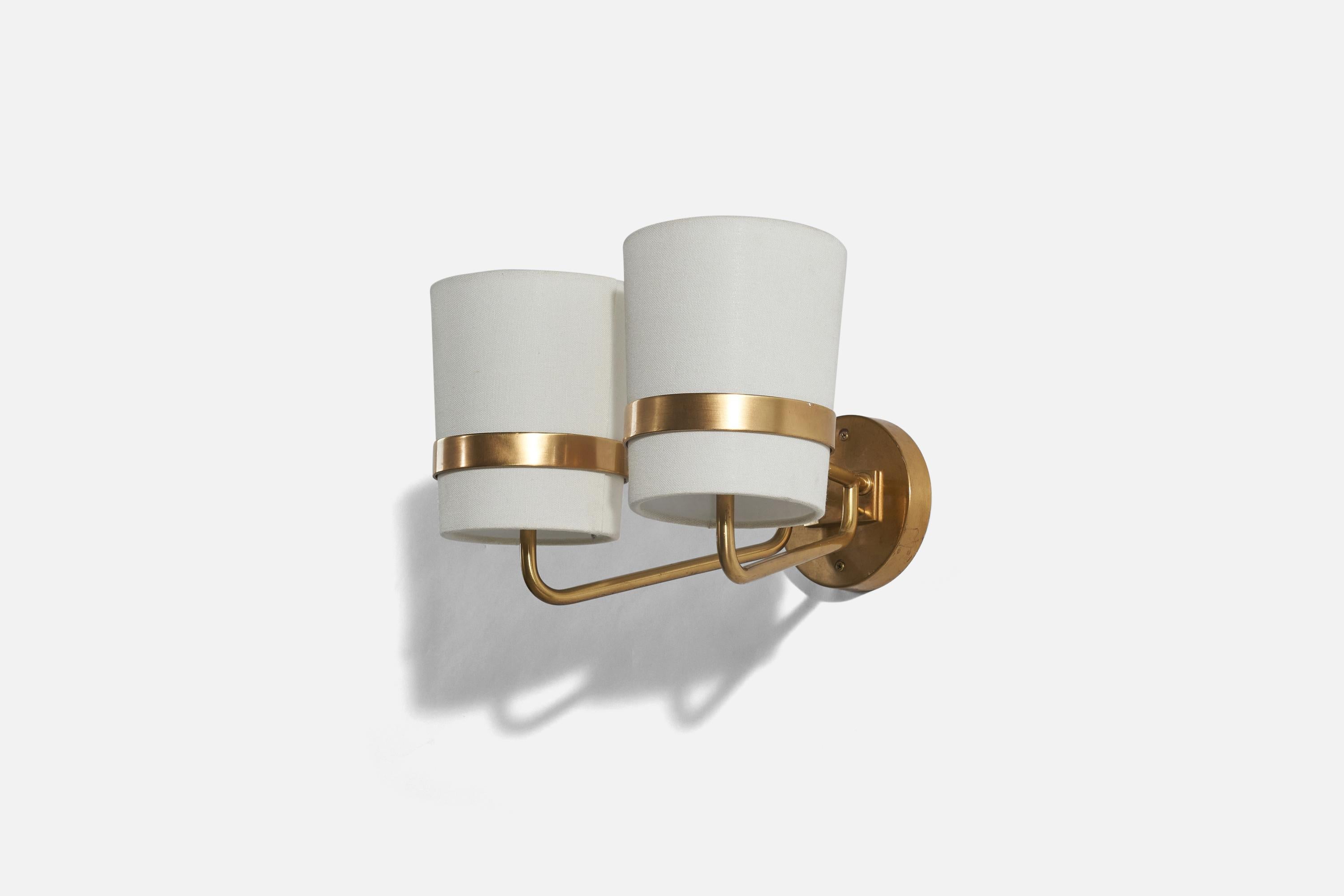 Scandinavo moderno Designer svedese, lampade, ottone, tessuto, Svezia, anni '40 in vendita