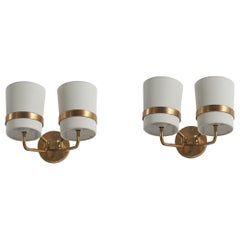 Swedish Designer, Sconces, Brass, Fabric, Sweden, 1940s