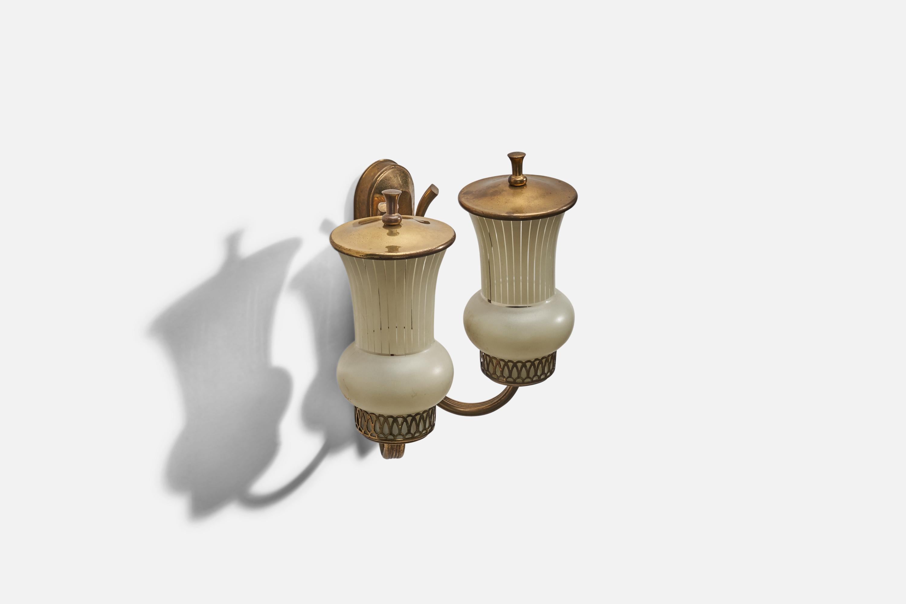 Swedish Designer, Sconces, Brass, Glass, Sweden, 1940s In Good Condition In High Point, NC