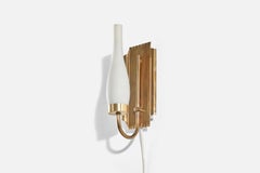 Swedish Designer, Sconces, Brass, Milk Glass, Sweden, c. 1960s