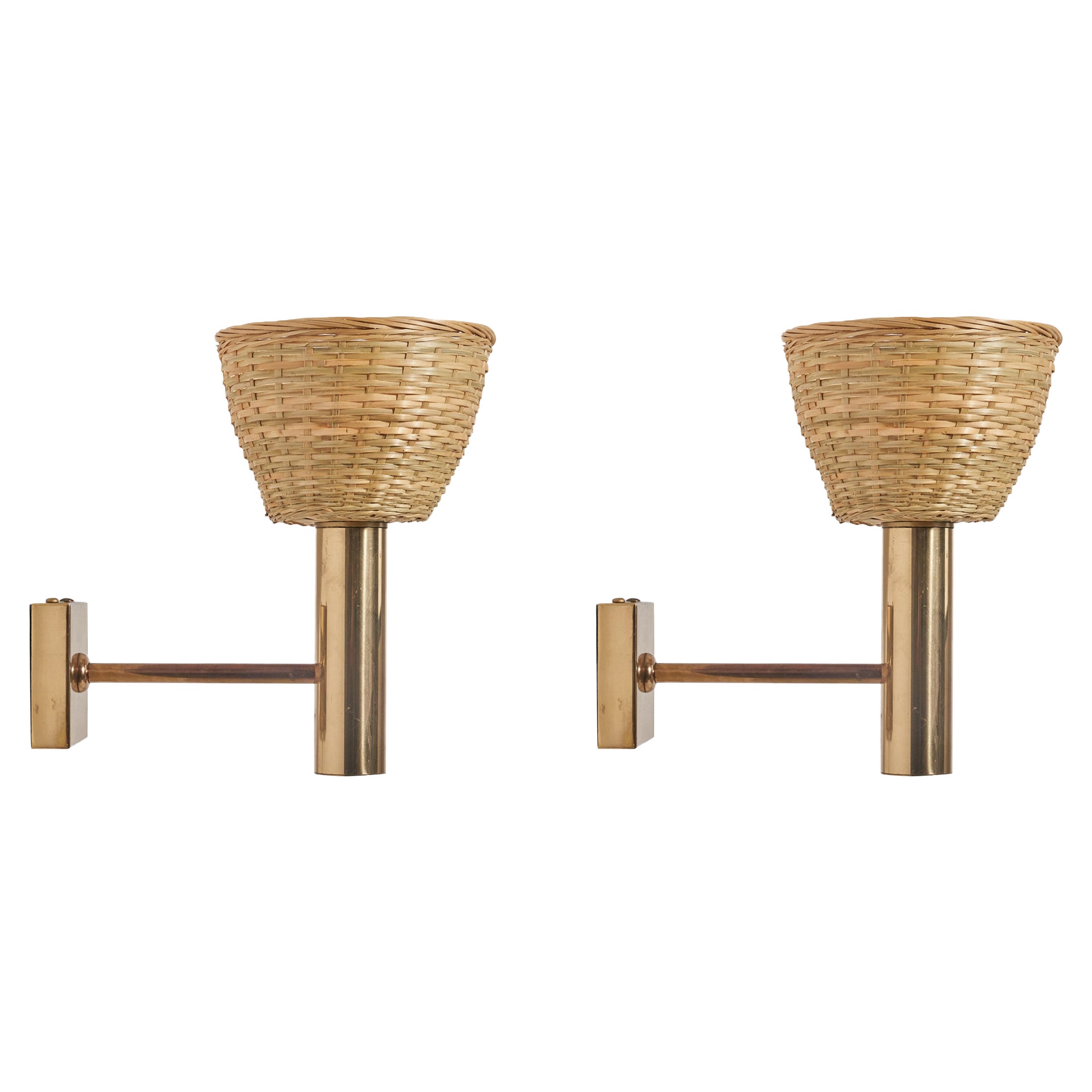 Designer svedese, lampade, ottone, rattan, Svezia, anni '1960 ca.