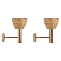 Swedish Designer, Sconces, Brass, Rattan, Sweden, c. 1960s