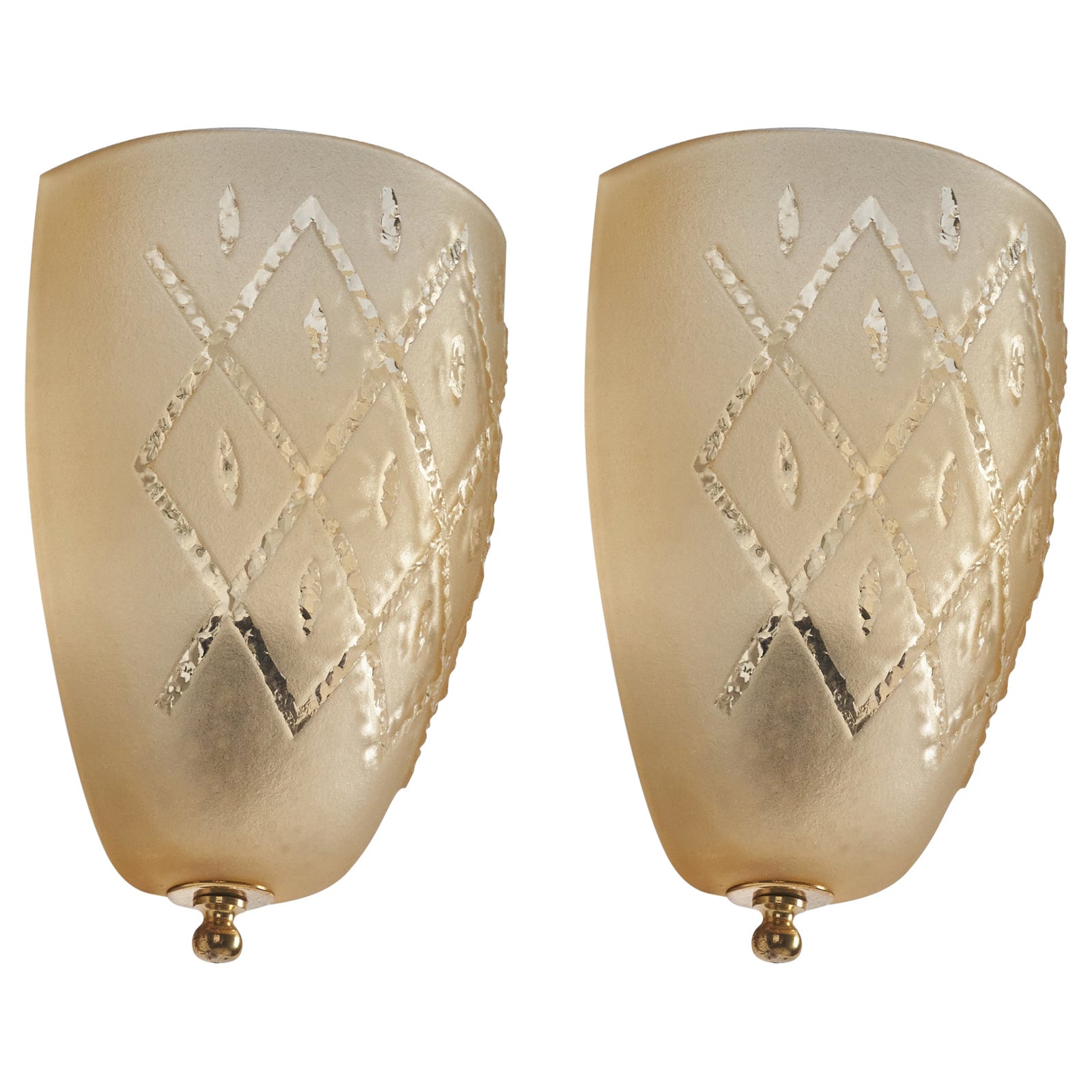 Swedish Designer, Sconces, Brass, Yellow Glass, Sweden, c. 1940s