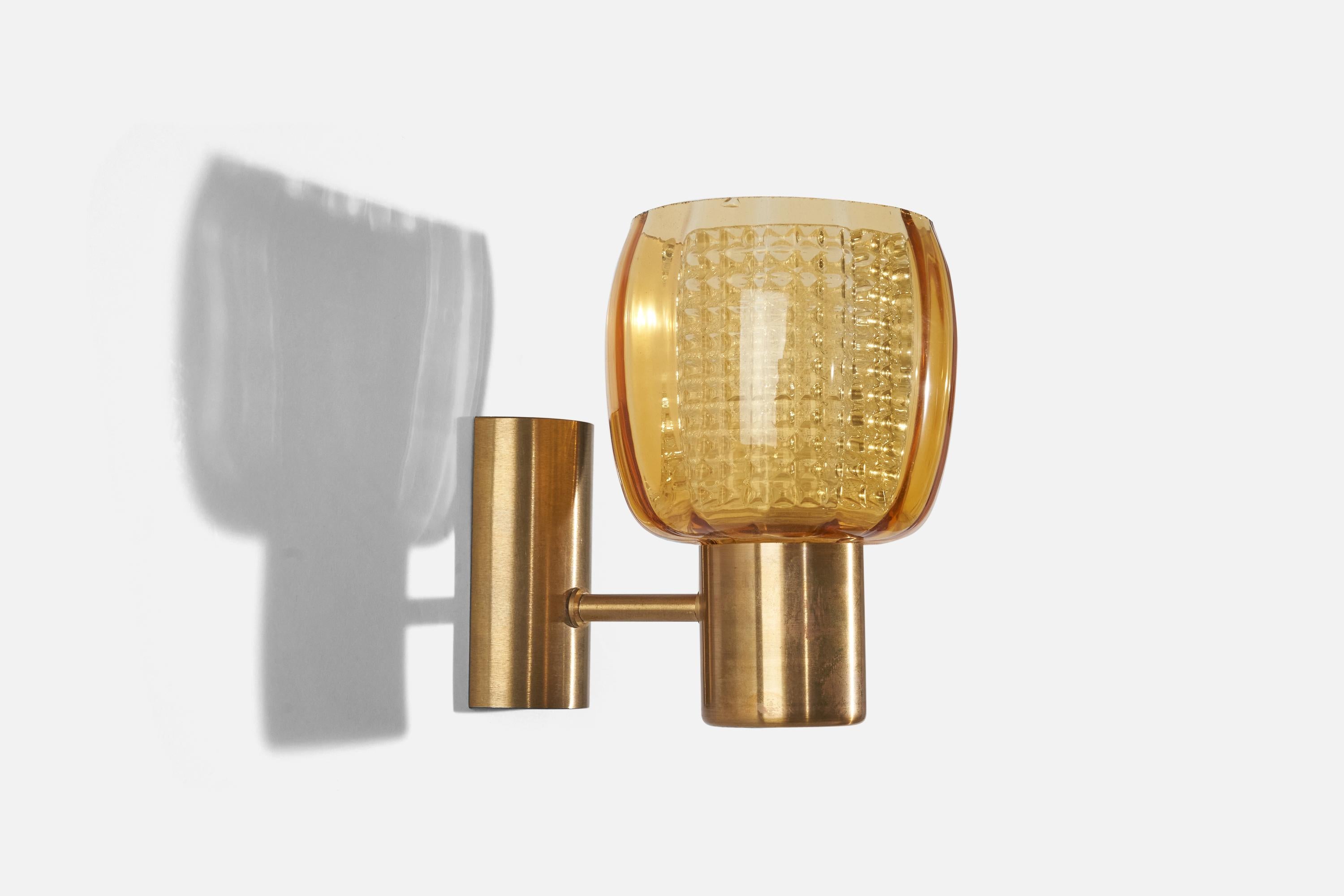 Swedish Designer, Sconces, Glass, Brass, Sweden, c. 1960s In Good Condition For Sale In High Point, NC
