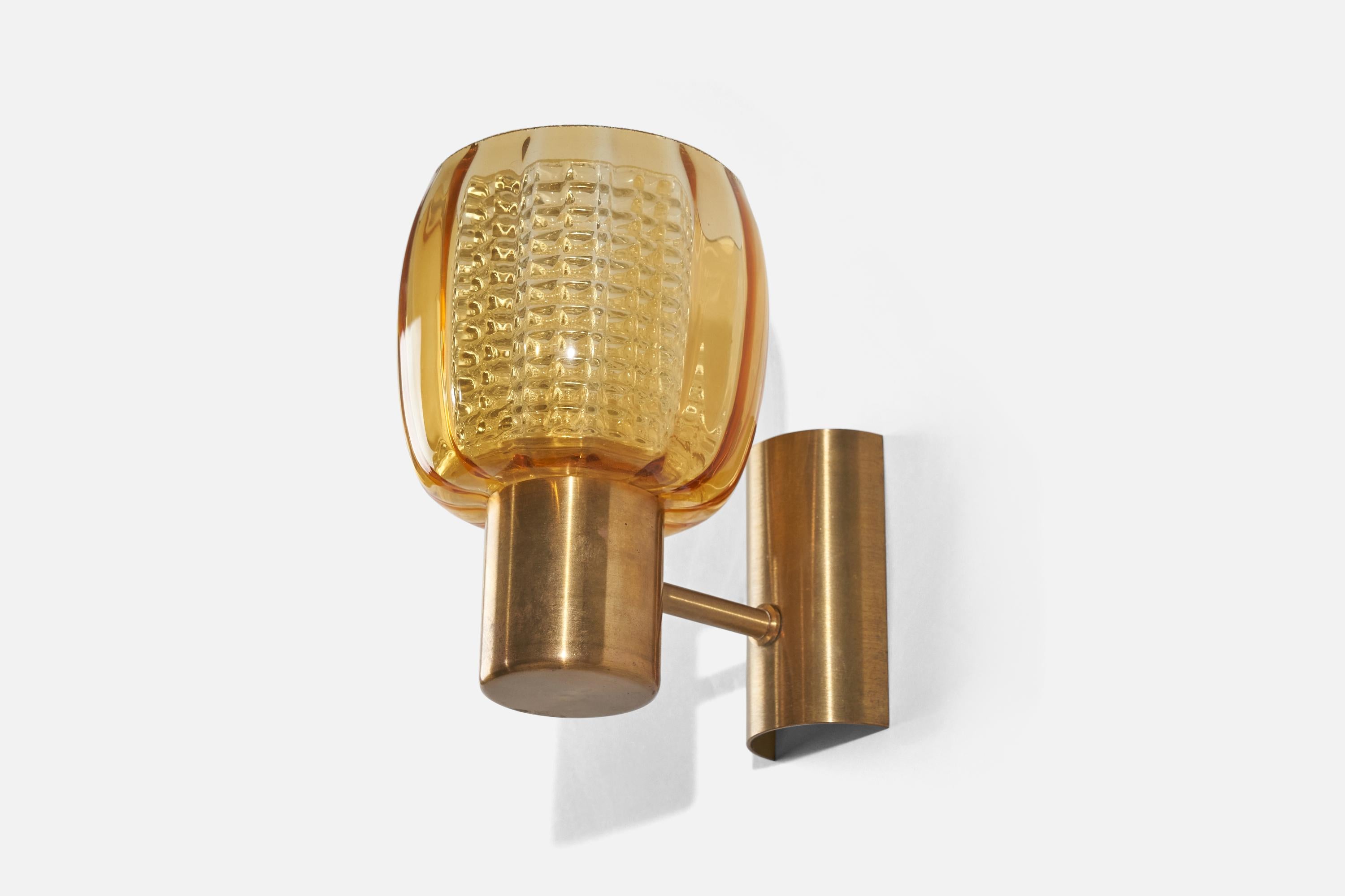 Swedish Designer, Sconces, Glass, Brass, Sweden, c. 1960s For Sale 1