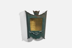 Swedish Designer, Sconces, Green Lacquered Metal, Yellow Glass, Sweden, 1930s