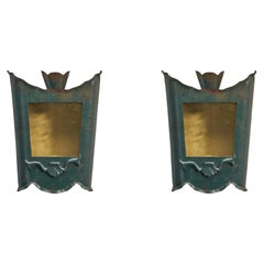 Swedish Designer, Sconces, Green Lacquered Metal, Yellow Glass, Sweden, 1930s 